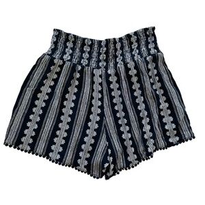 Three Dots Navy and White Rayon Shorts with Tassel Trim size Small